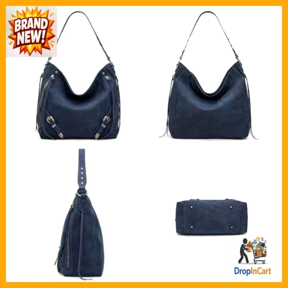 Large Faux Suede Hobo Bag Fringe Buckle Details Shoulder Crossbody Spacious_5